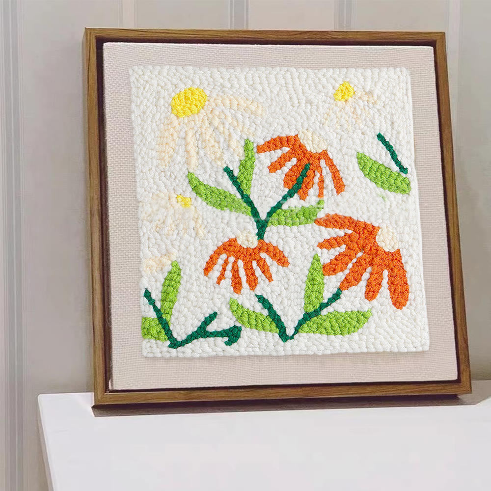 Little Flowers Square Punch Needle Kit - Diy Yarn Craft | Handmade Floral Ornament  - image 1