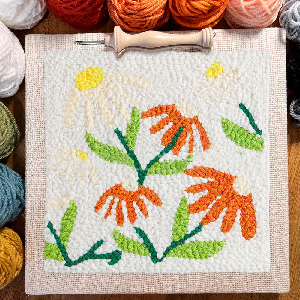 Little Flowers Square Punch Needle Kit - Diy Yarn Craft | Handmade Floral Ornament  - image 7