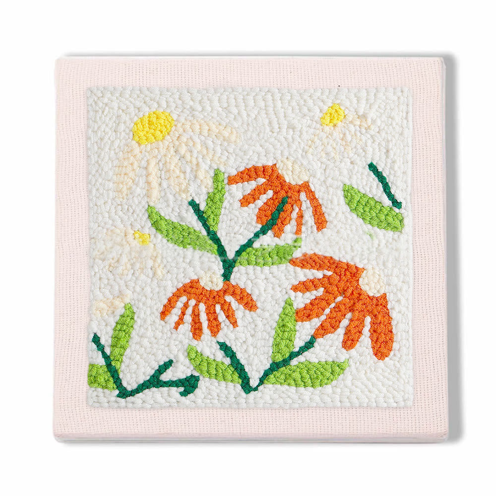 Little Flowers Square Punch Needle Kit - Diy Yarn Craft | Handmade Floral Ornament  - 25*25 - image 0