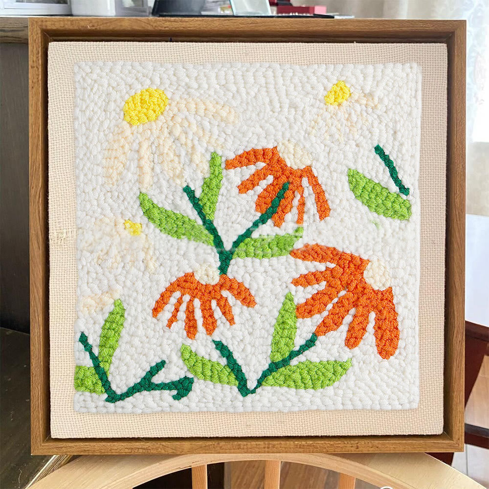 Little Flowers Square Punch Needle Kit - Diy Yarn Craft | Handmade Floral Ornament  - image 2