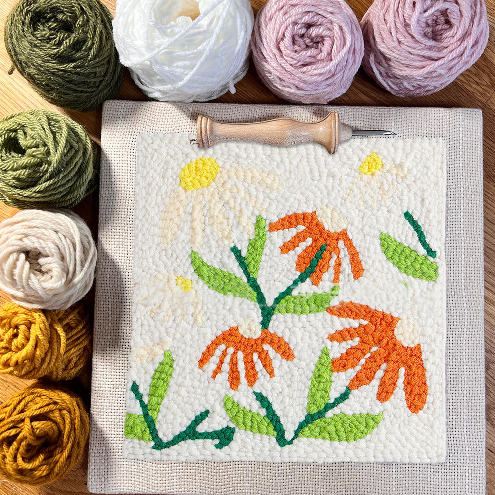 Little Flowers Square Punch Needle Kit - Diy Yarn Craft | Handmade Floral Ornament  - image 8
