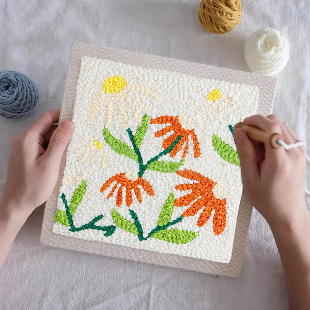 Little Flowers Square Punch Needle Kit - Diy Yarn Craft | Handmade Floral Ornament  - image 5