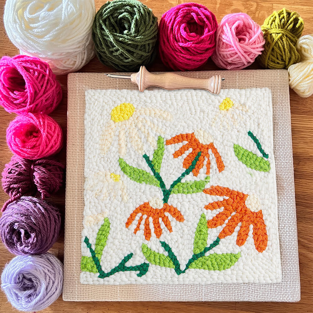 Little Flowers Square Punch Needle Kit - Diy Yarn Craft | Handmade Floral Ornament  - image 9