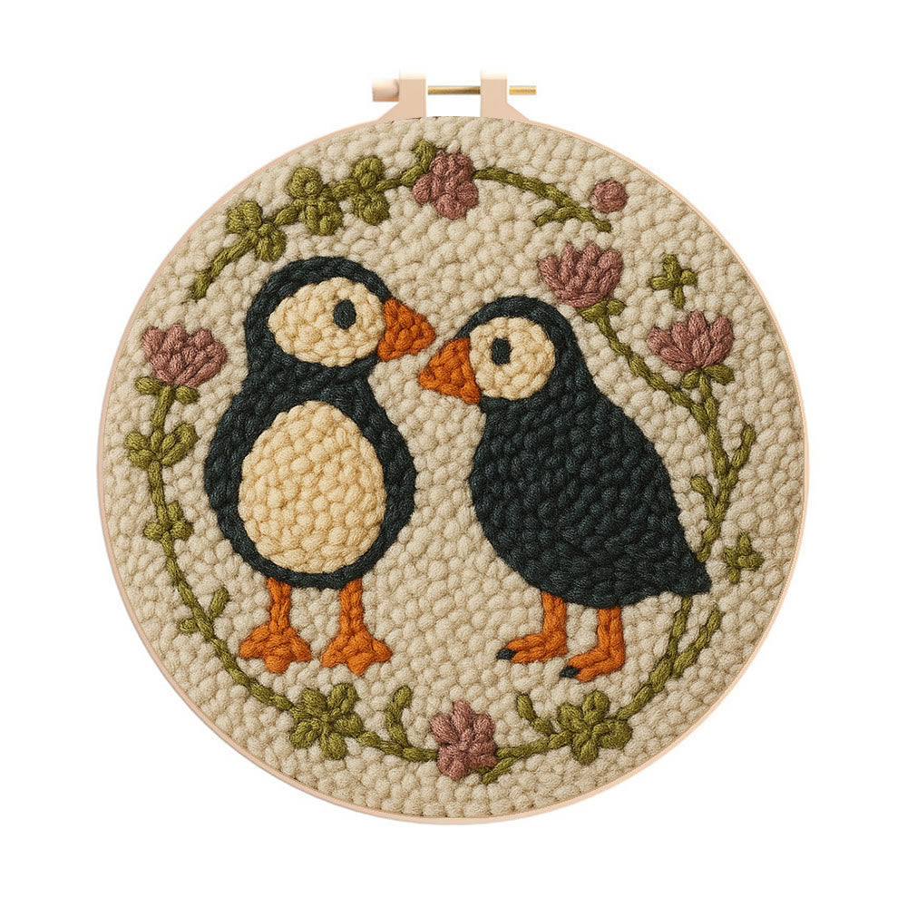 Little Penguins Punch Needle Kit - Diy Animal Handicraft  | Easy Needle Artwork - 20cm*20cm - image 0