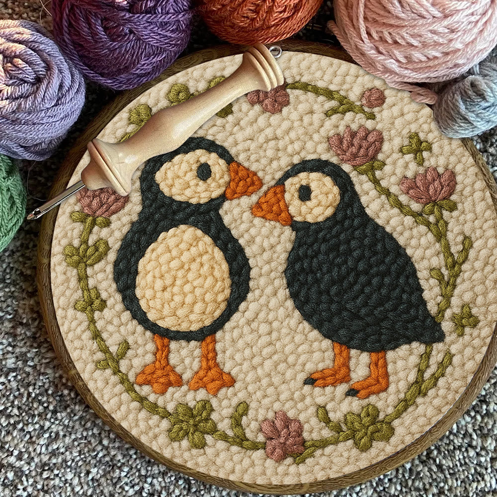 Little Penguins Punch Needle Kit - Diy Animal Handicraft  | Easy Needle Artwork - image 1