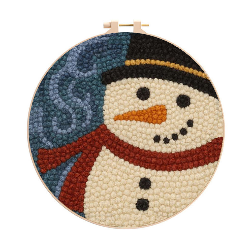 Christmas Snowman Punch Needle Kit - Diy Holiday Wall Decoration | Winter Yarn Craft - 20cm*20cm - image 0