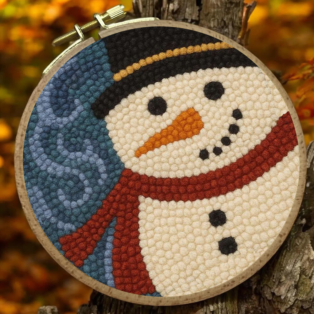 Christmas Snowman Punch Needle Kit - Diy Holiday Wall Decoration | Winter Yarn Craft - image 1