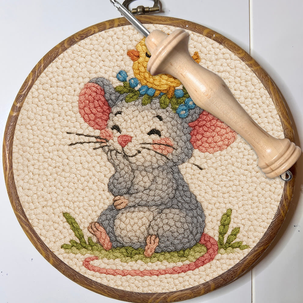 Smiling Mouse With Chick Punch Needle Kit - Adorable Animal Craft For Child | Nice Birthday Handicraft - image 3