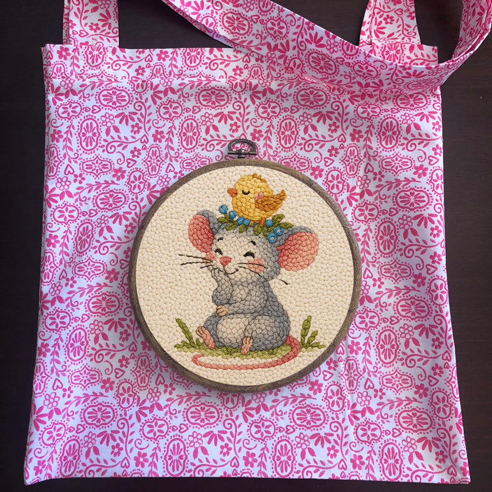 Smiling Mouse With Chick Punch Needle Kit - Adorable Animal Craft For Child | Nice Birthday Handicraft - image 10