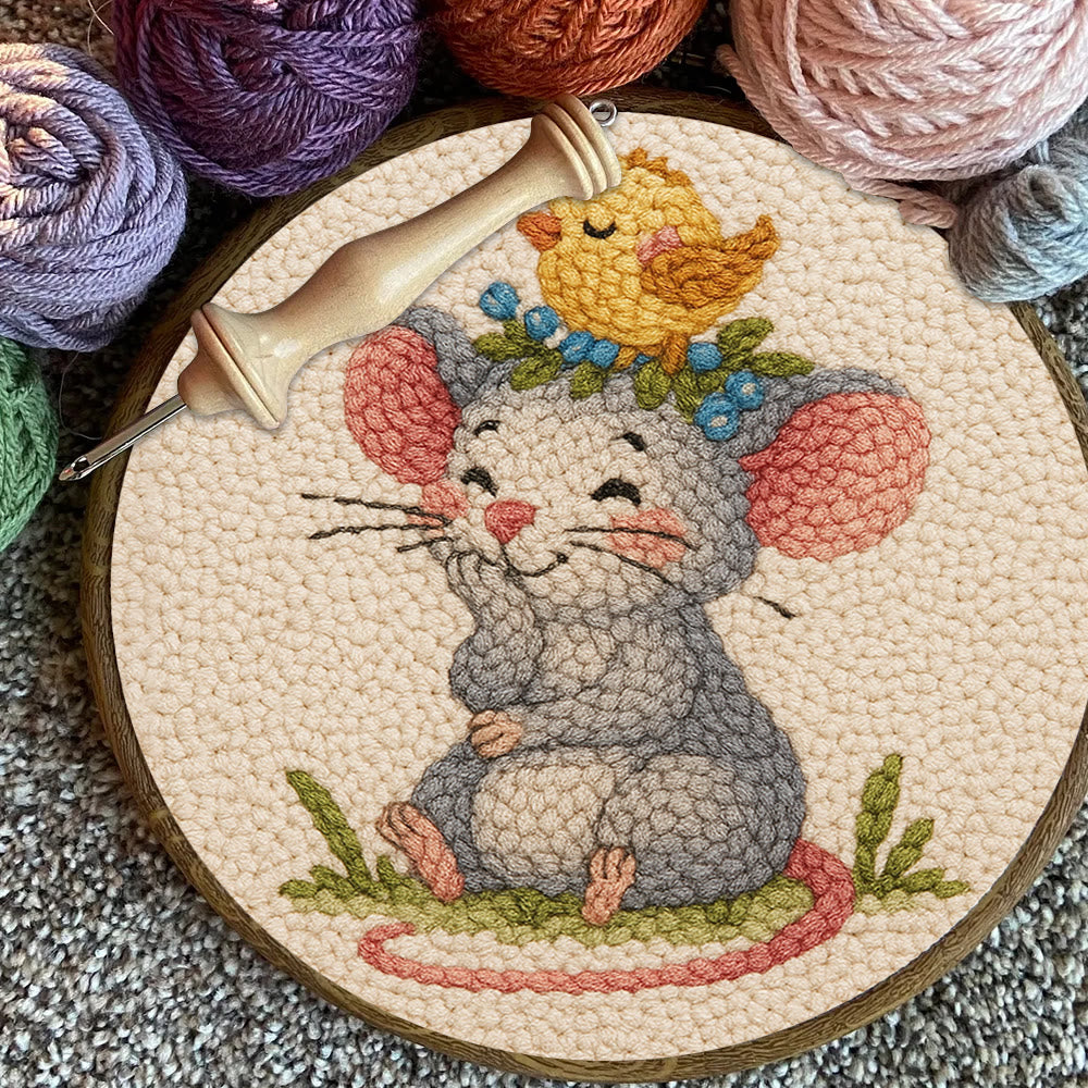 Smiling Mouse With Chick Punch Needle Kit - Adorable Animal Craft For Child | Nice Birthday Handicraft - image 5