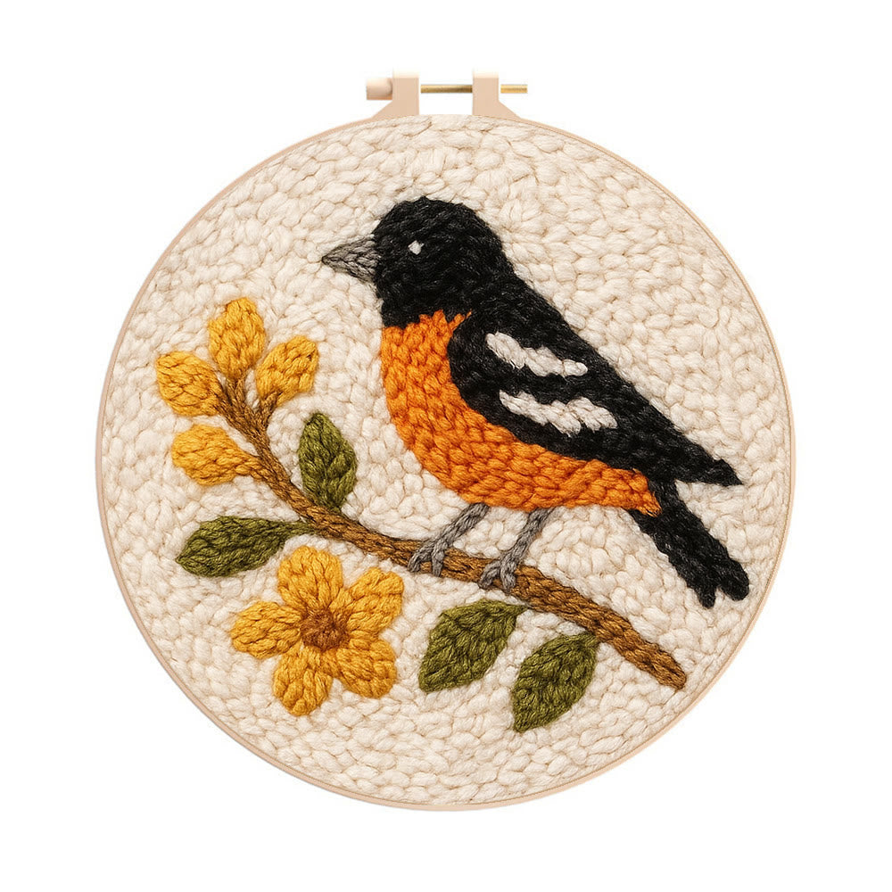 Oriole Bird Punch Needle Kit - Decorative Gift For Housewarming | Perfect Craft For Bird Lovers - 20cm*20cm - image 0