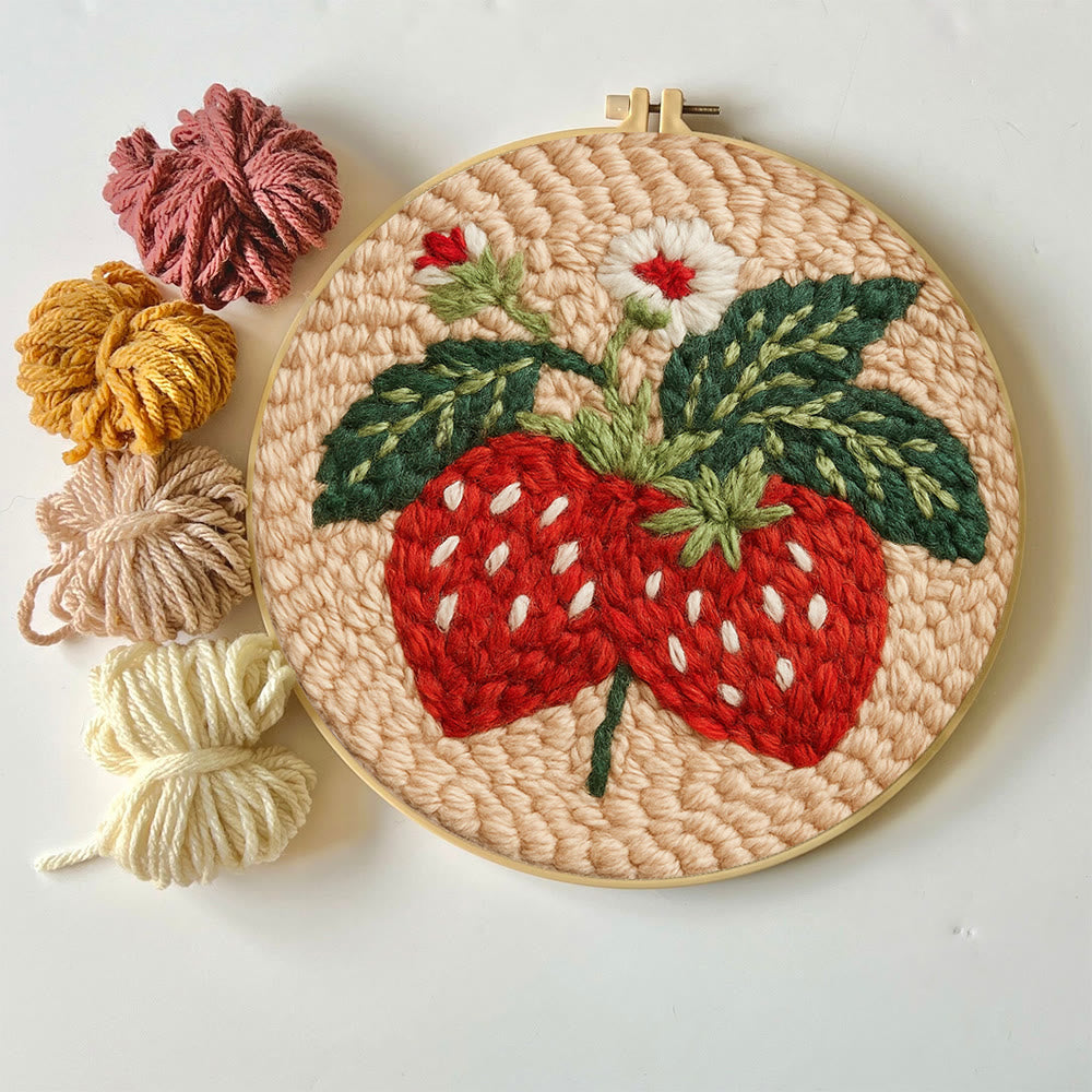 Strawberries Punch Needle Kit - Diy Needlework For Child | Beginner Friendly Handicraft - image 2