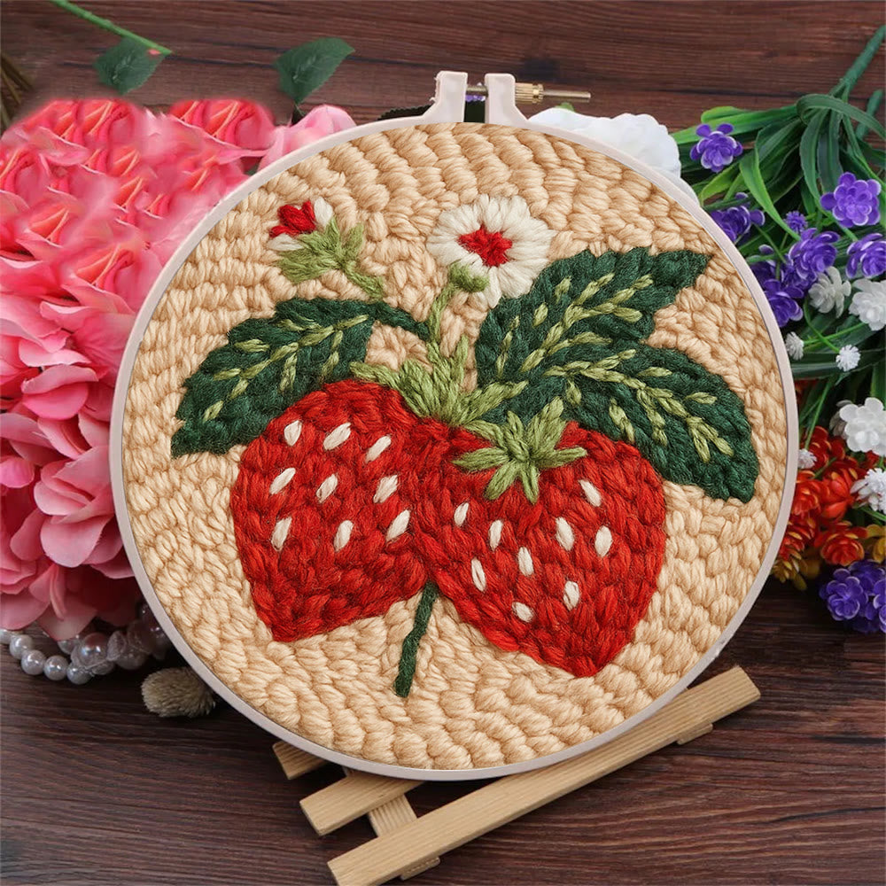 Strawberries Punch Needle Kit - Diy Needlework For Child | Beginner Friendly Handicraft - image 3