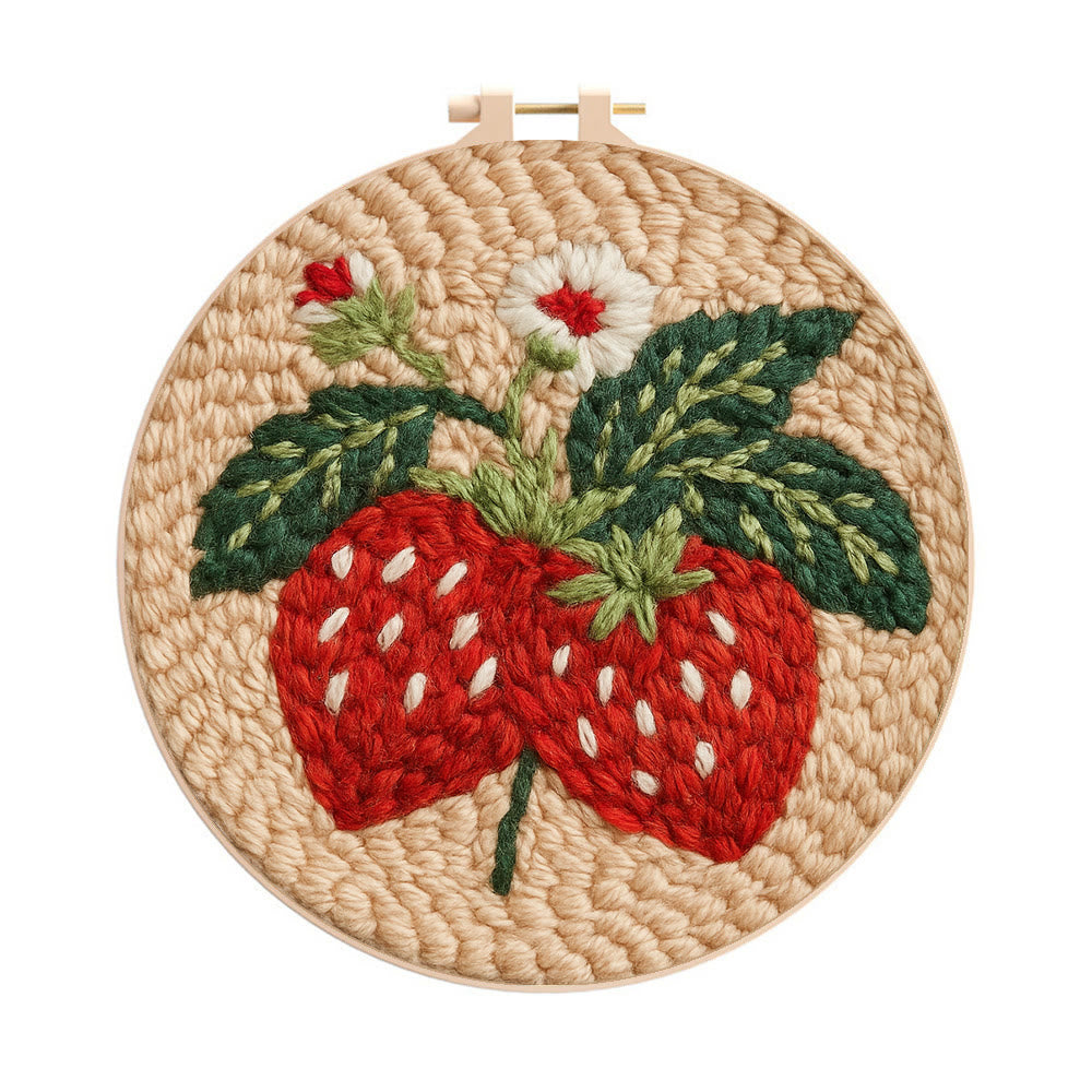 Strawberries Punch Needle Kit - Diy Needlework For Child | Beginner Friendly Handicraft - 20cm*20cm - image 0