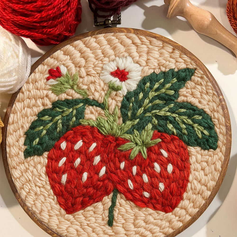 Strawberries Punch Needle Kit - Diy Needlework For Child | Beginner Friendly Handicraft - image 1