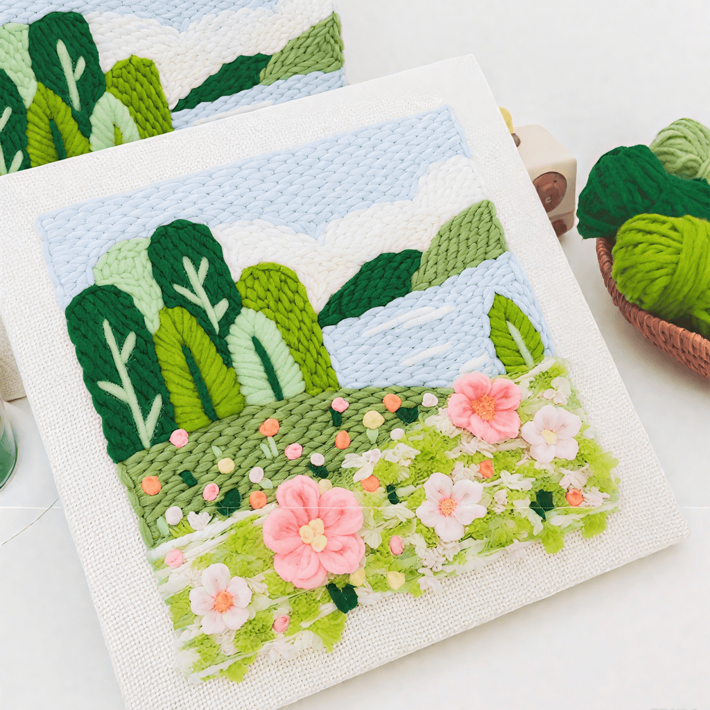 Spring Scenery Series Square Punch Needle Kit - Beautiful Landscape Handicraft | Decorative Housewarming Gifts - Lake Spring Scenery - image 1