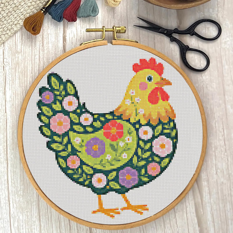  Cross Stitch Kit - Floral Hen | Colorful Handmde Craft | Starter Diy Needlework - image 2