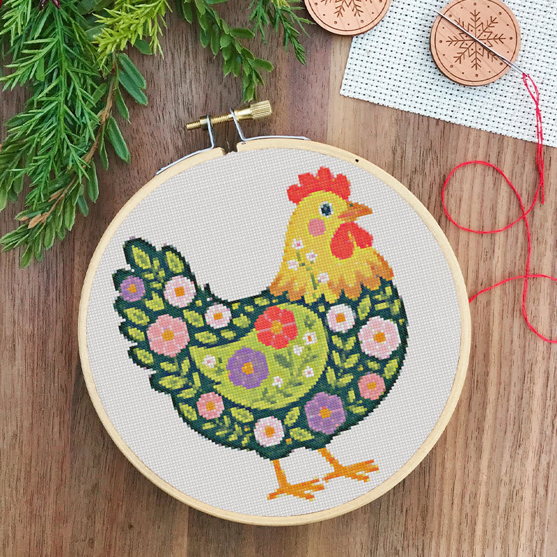  Cross Stitch Kit - Floral Hen | Colorful Handmde Craft | Starter Diy Needlework - image 3