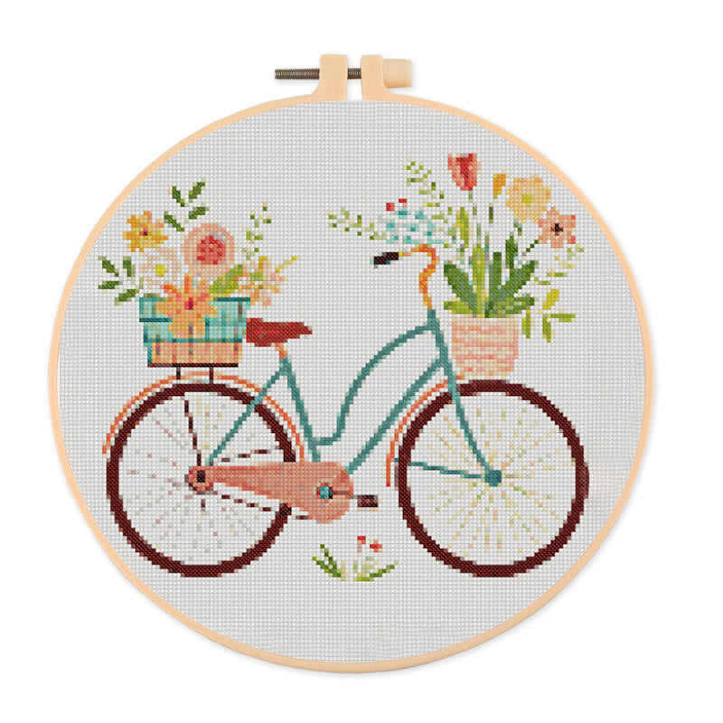  Cross Stitch Kit - Botanical Bicycle | Diy Stitch Handicraft | Nice Birthday Gifts For Friends - 20×20cm - image 0