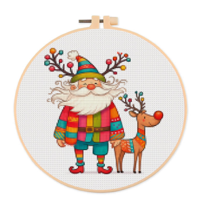  Cross Stitch Kit - Santa Claus And Elk | Christmas Needle Artwork | Christmas Decorative Handicraft - 20×20cm - image 0
