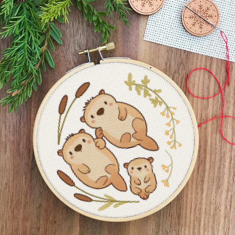  Cross Stitch Kit - Otter Family |  Lovely Animal Craft |  Diy Needlework Art - image 4
