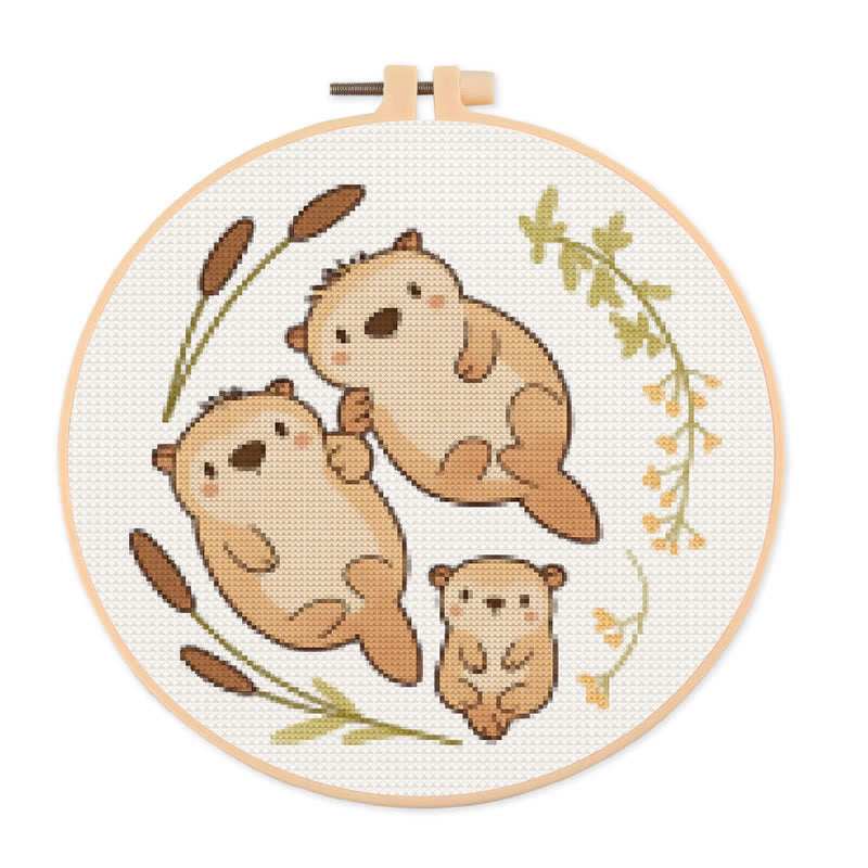  Cross Stitch Kit - Otter Family |  Lovely Animal Craft |  Diy Needlework Art - 20×20cm - image 0