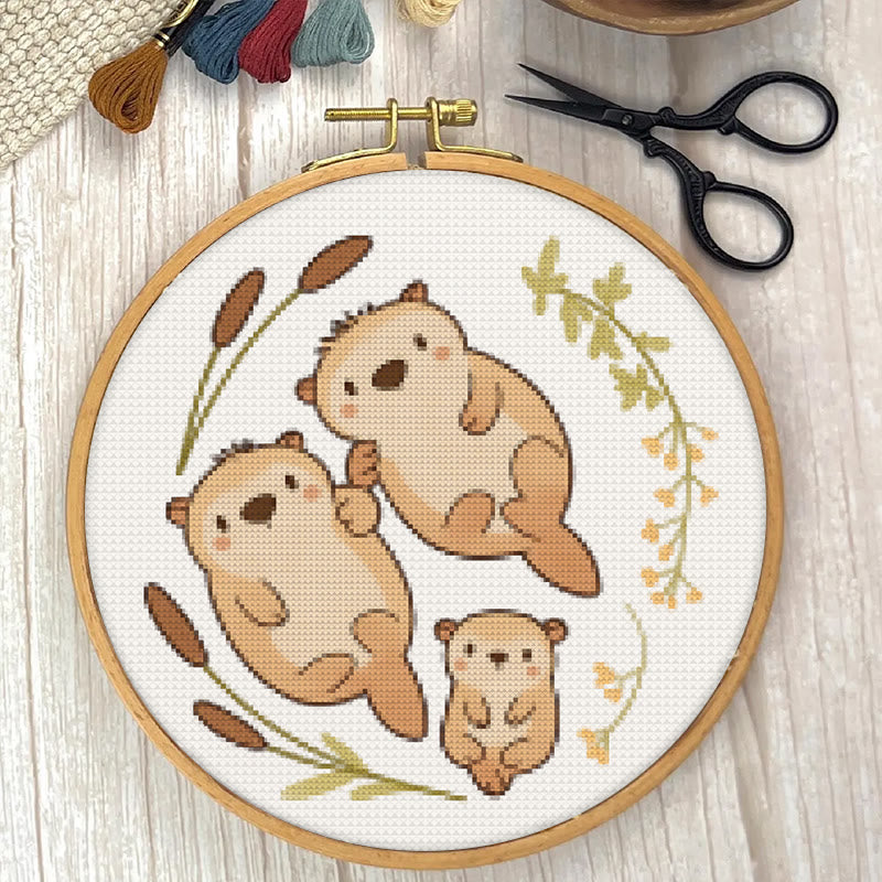  Cross Stitch Kit - Otter Family |  Lovely Animal Craft |  Diy Needlework Art - image 2
