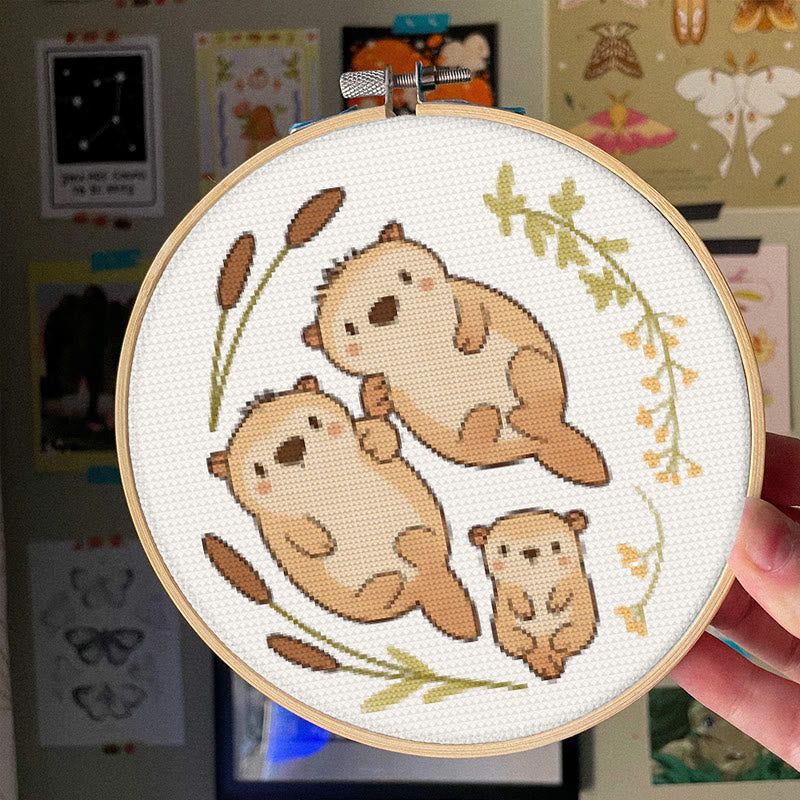  Cross Stitch Kit - Otter Family |  Lovely Animal Craft |  Diy Needlework Art - image 3