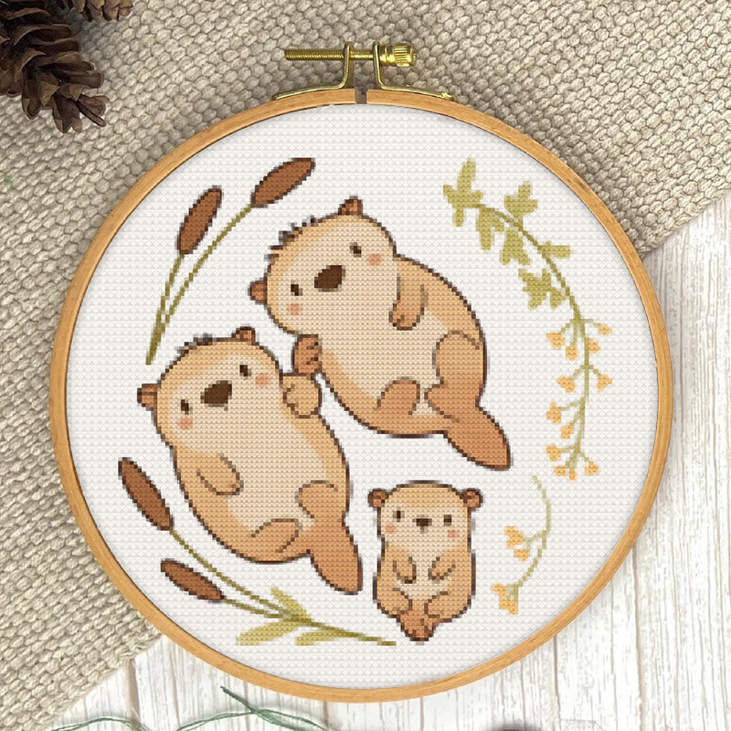  Cross Stitch Kit - Otter Family |  Lovely Animal Craft |  Diy Needlework Art - image 1
