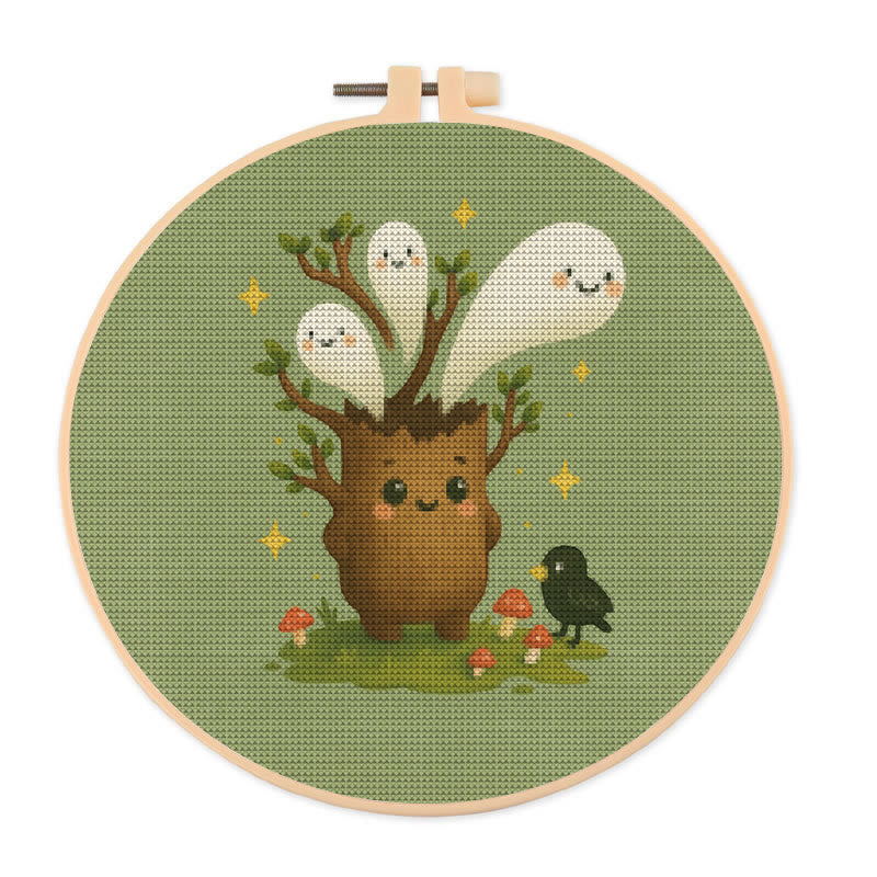  Cross Stitch Kit - Spooky Ghost Tree | Unique Desk Ornament | Perfect Handmade Gifts - 20×20cm - image 0