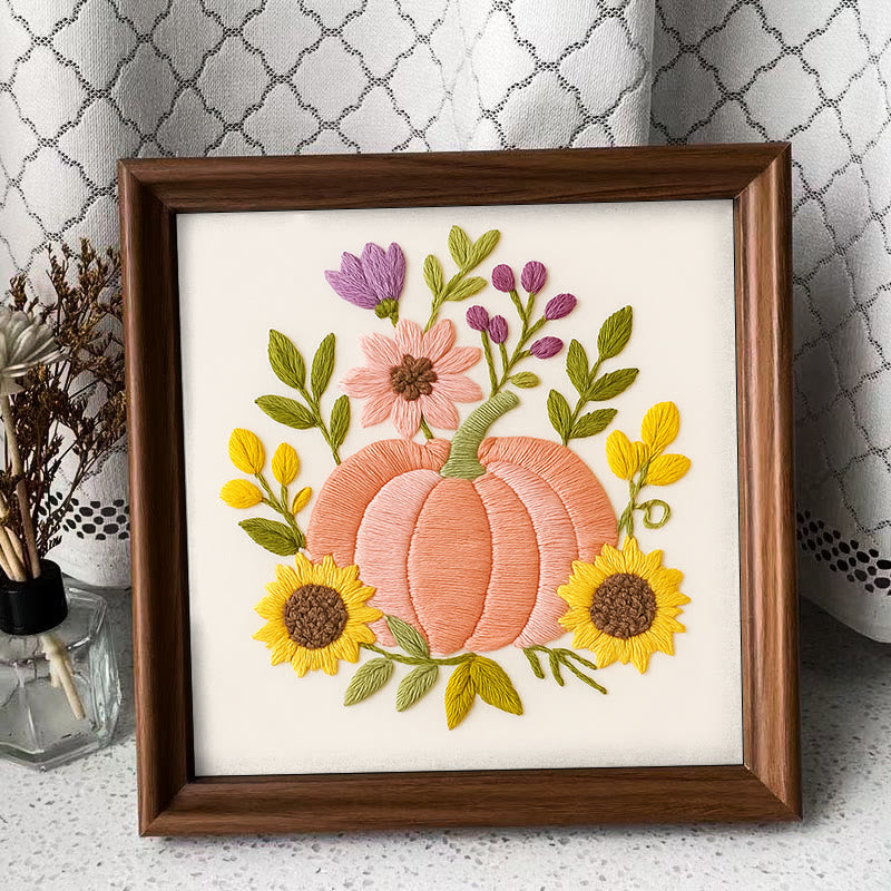 Rubbyoo Embroidery Kit - Pink Pumpkin | Unique Handmade Craft | Halloween Desk Ornament - Embroidery Kit Plus An Extra Frame - image 9