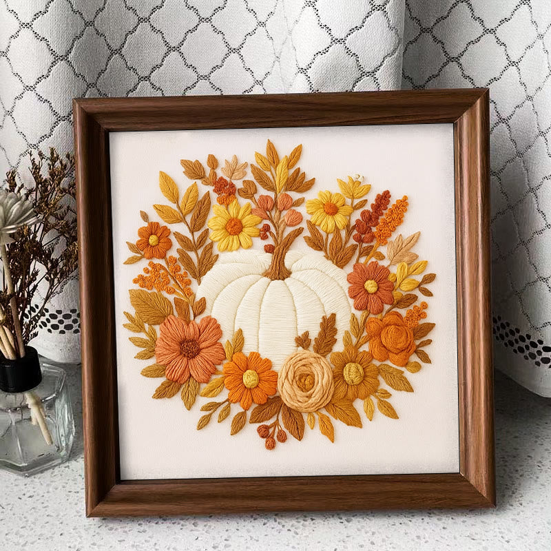 Rubbyoo Embroidery Kit - Autumn Pumpkin |  Perfect  Fall Craft | Halloween Decor Project - Embroidery Kit Plus An Extra Frame - image 9
