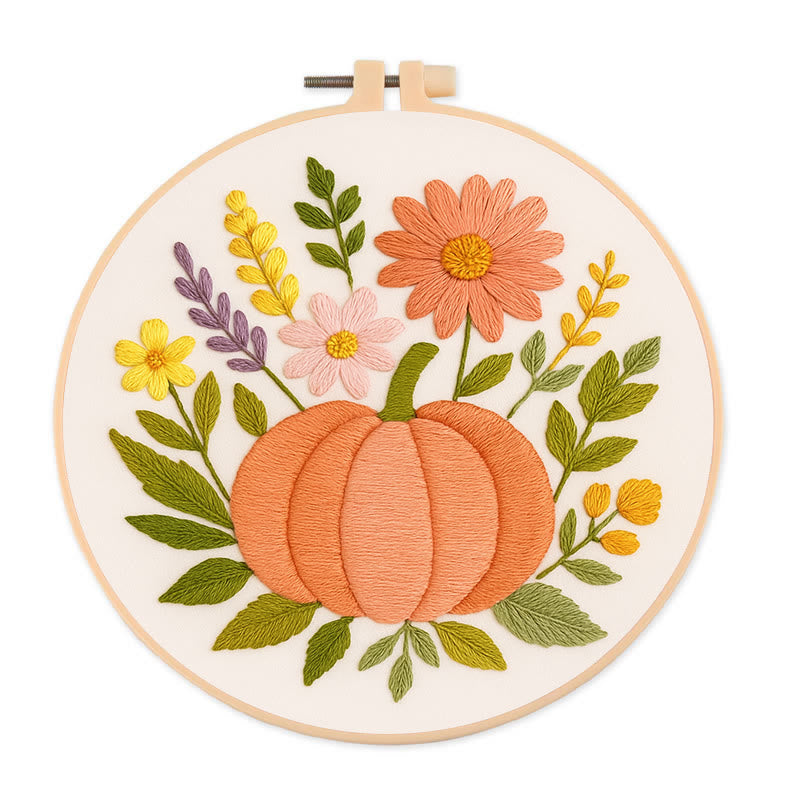 Rubbyoo Embroidery Kit - Blooming Pumpkin | Floral Diy Handicraft | Halloween Needle Artwork - 20*20cm - image 0