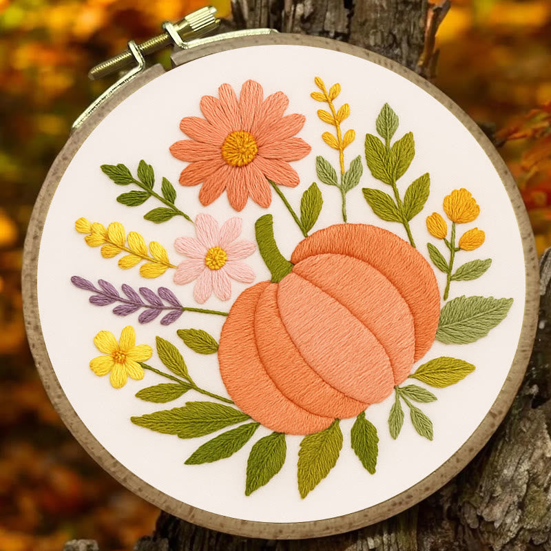 Rubbyoo Embroidery Kit - Blooming Pumpkin | Floral Diy Handicraft | Halloween Needle Artwork - image 2
