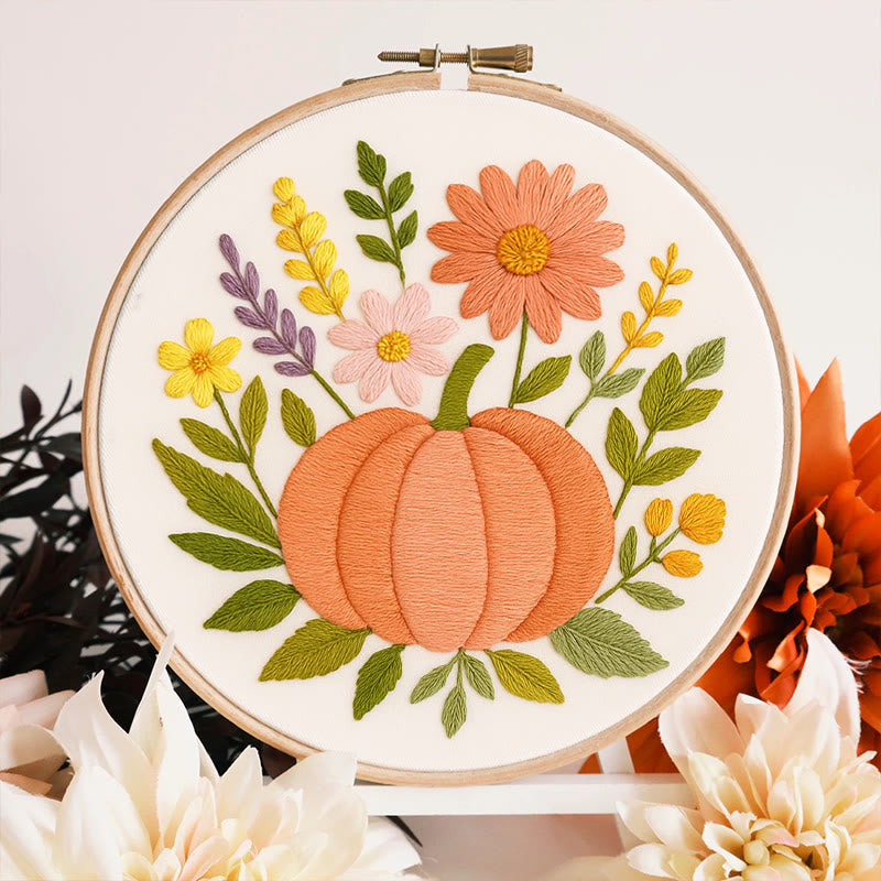 Rubbyoo Embroidery Kit - Blooming Pumpkin | Floral Diy Handicraft | Halloween Needle Artwork - image 7