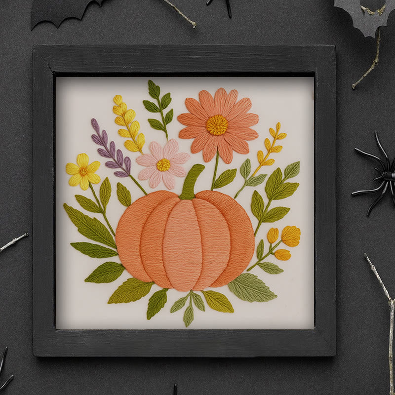 Rubbyoo Embroidery Kit - Blooming Pumpkin | Floral Diy Handicraft | Halloween Needle Artwork - image 8