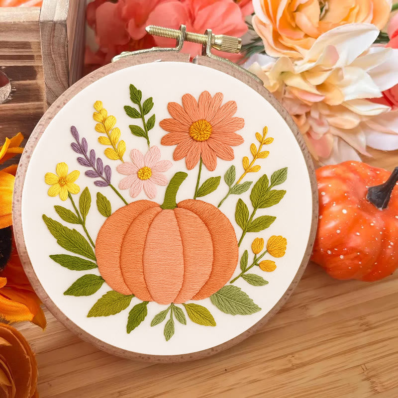 Rubbyoo Embroidery Kit - Blooming Pumpkin | Floral Diy Handicraft | Halloween Needle Artwork - image 5