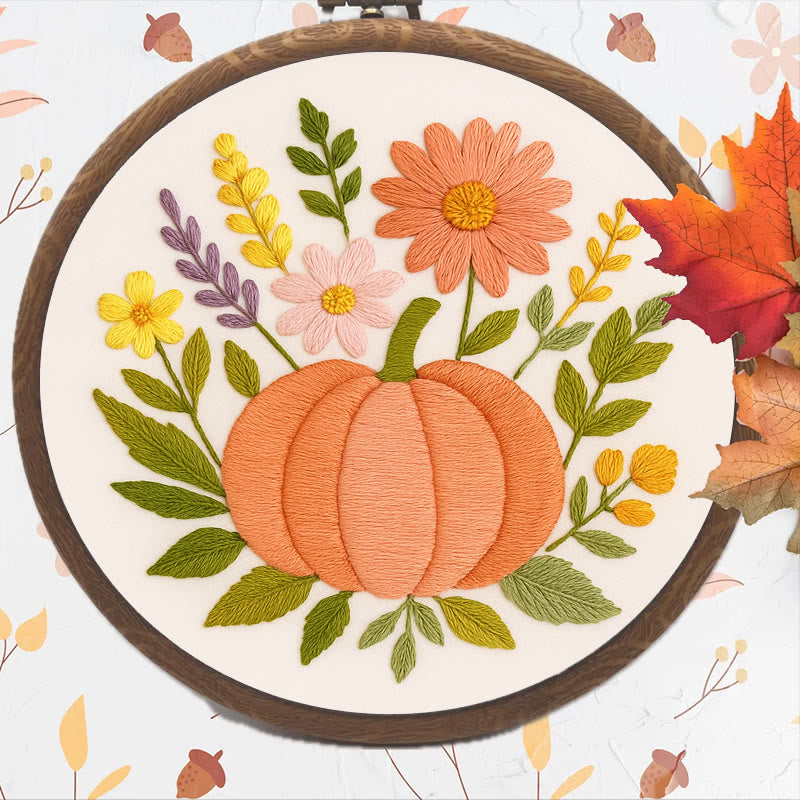 Rubbyoo Embroidery Kit - Blooming Pumpkin | Floral Diy Handicraft | Halloween Needle Artwork - image 1