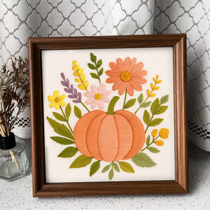 Rubbyoo Embroidery Kit - Blooming Pumpkin | Floral Diy Handicraft | Halloween Needle Artwork - Embroidery Kit Plus An Extra Frame - image 9
