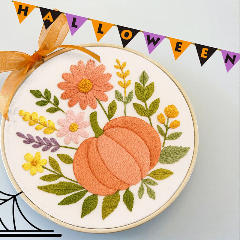 Rubbyoo Embroidery Kit - Blooming Pumpkin | Floral Diy Handicraft | Halloween Needle Artwork - image 4