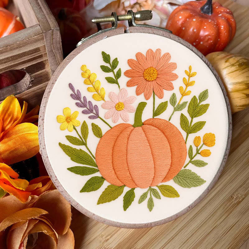 Rubbyoo Embroidery Kit - Blooming Pumpkin | Floral Diy Handicraft | Halloween Needle Artwork - image 3