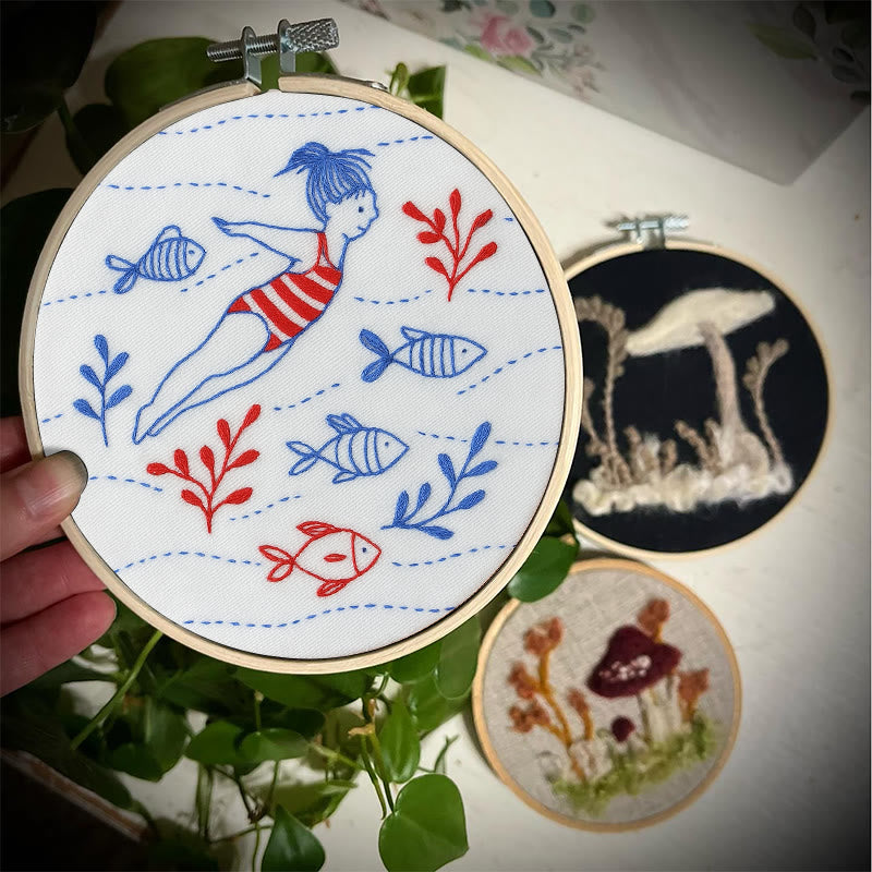 Rubbyoo Embroidery Kit - Swimming Girl | Undersea Fish Handicraft | Perfect Gifts For  Swimming Lovers - image 4