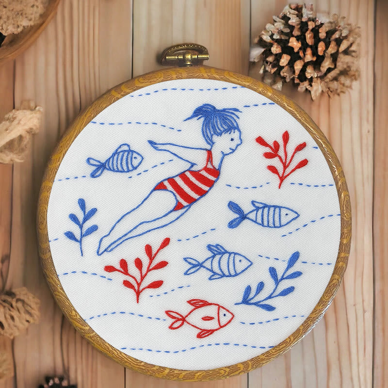 Rubbyoo Embroidery Kit - Swimming Girl | Undersea Fish Handicraft | Perfect Gifts For  Swimming Lovers - image 3
