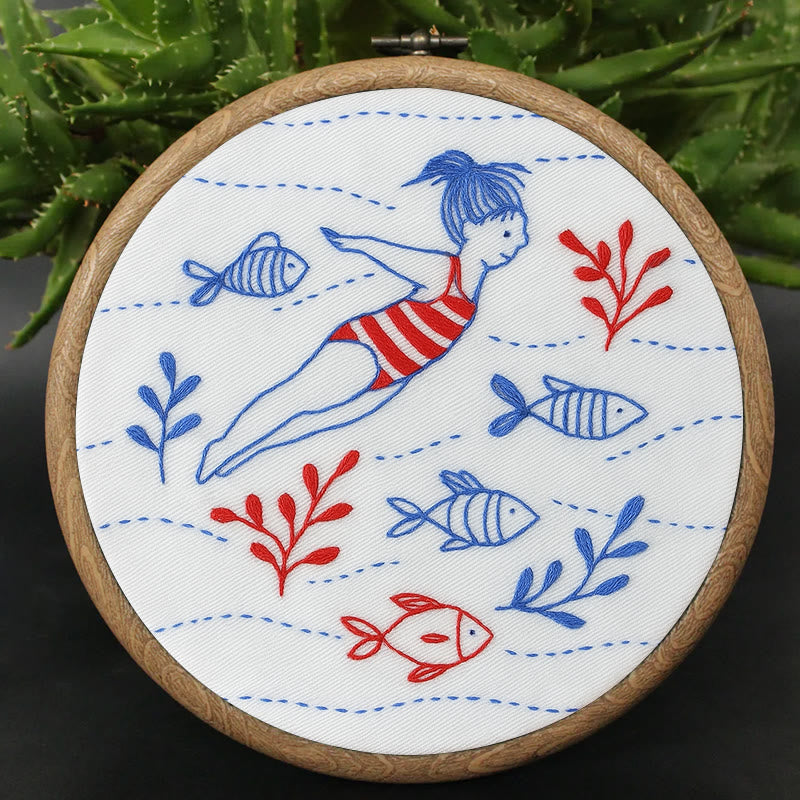 Rubbyoo Embroidery Kit - Swimming Girl | Undersea Fish Handicraft | Perfect Gifts For  Swimming Lovers - image 1