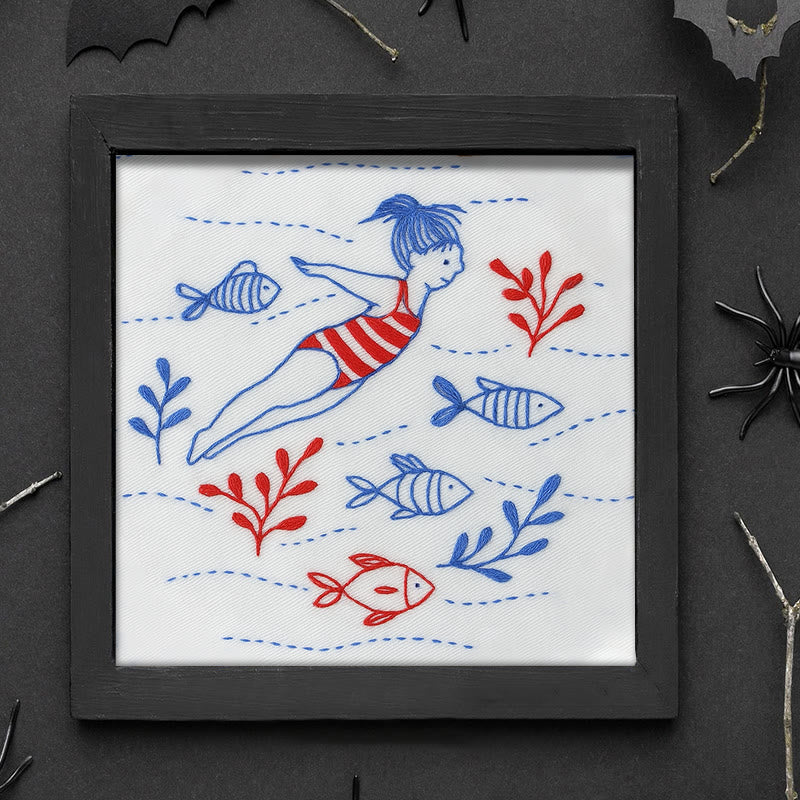 Rubbyoo Embroidery Kit - Swimming Girl | Undersea Fish Handicraft | Perfect Gifts For  Swimming Lovers - image 9