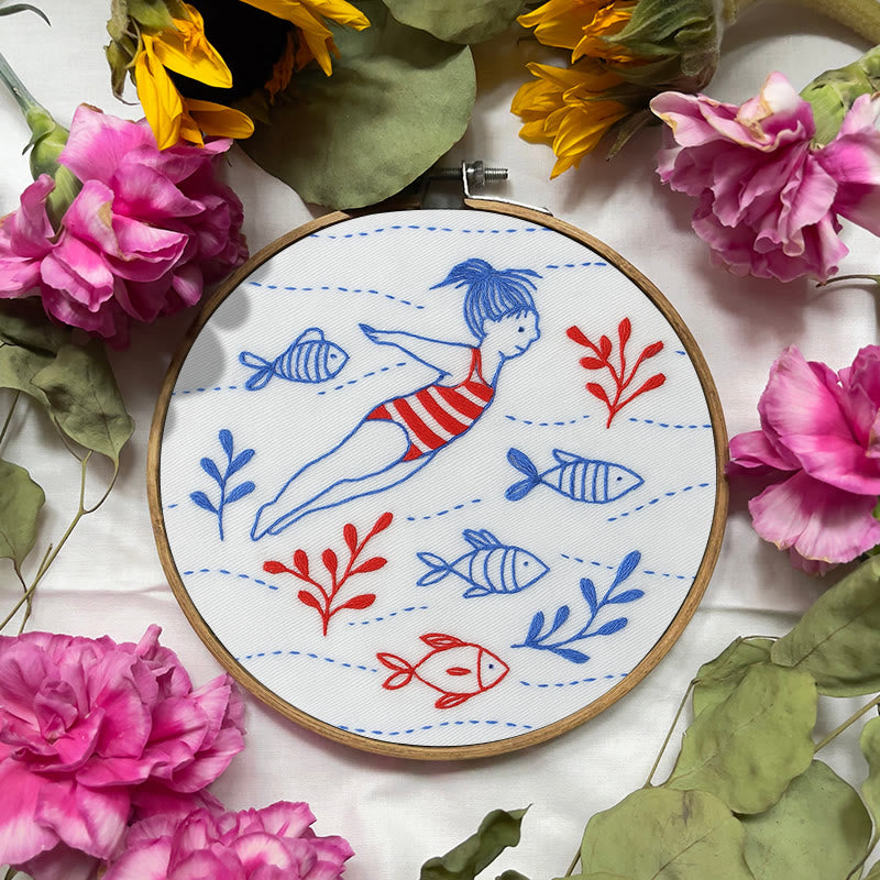 Rubbyoo Embroidery Kit - Swimming Girl | Undersea Fish Handicraft | Perfect Gifts For  Swimming Lovers - image 6