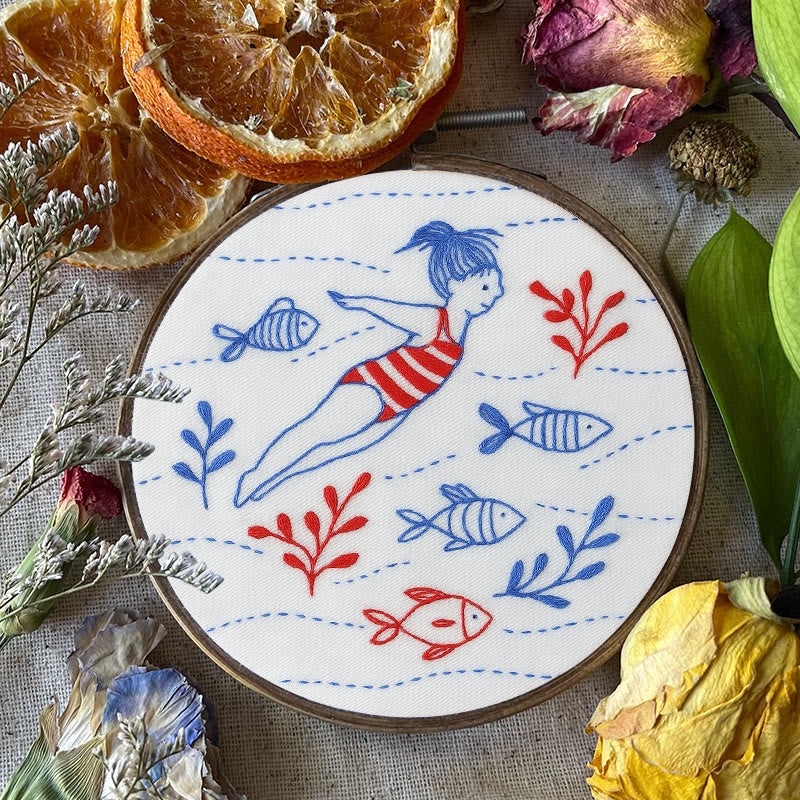 Rubbyoo Embroidery Kit - Swimming Girl | Undersea Fish Handicraft | Perfect Gifts For  Swimming Lovers - image 5