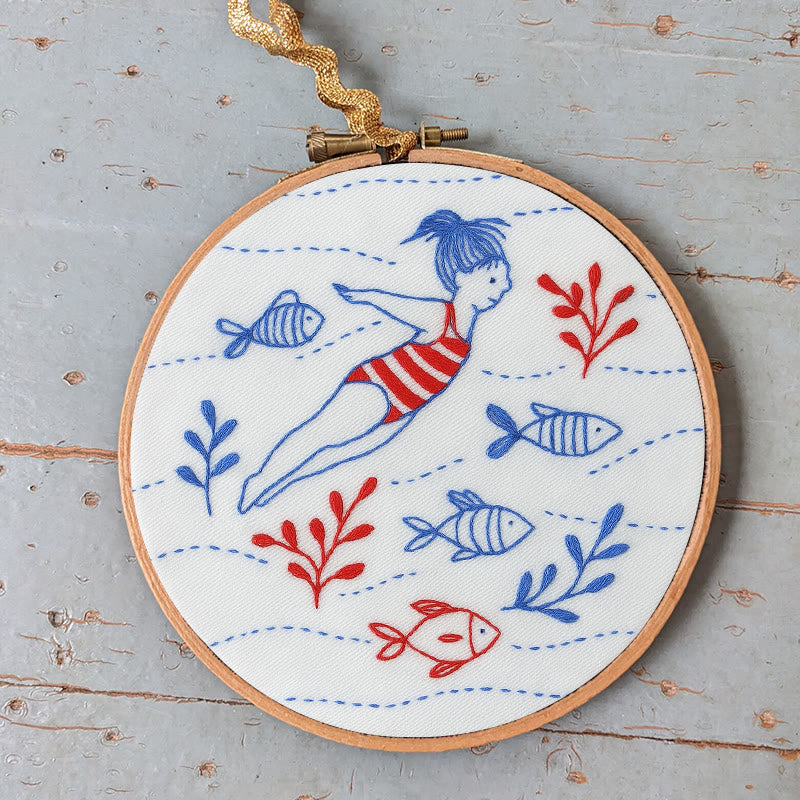 Rubbyoo Embroidery Kit - Swimming Girl | Undersea Fish Handicraft | Perfect Gifts For  Swimming Lovers - image 2