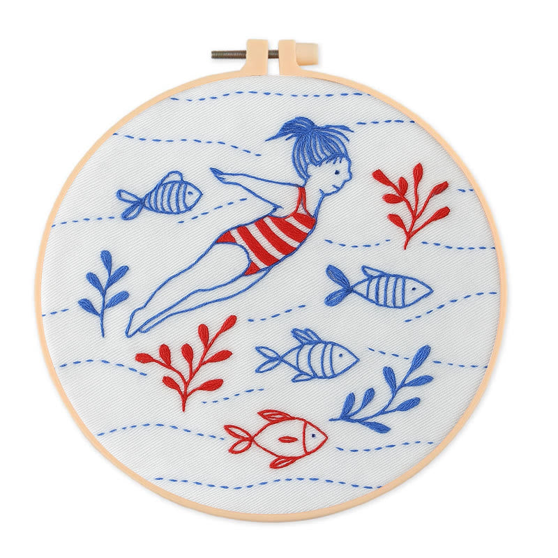Rubbyoo Embroidery Kit - Swimming Girl | Undersea Fish Handicraft | Perfect Gifts For  Swimming Lovers - 20*20cm - image 0