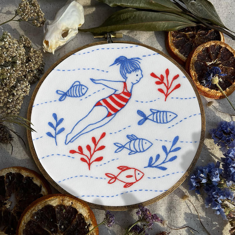 Rubbyoo Embroidery Kit - Swimming Girl | Undersea Fish Handicraft | Perfect Gifts For  Swimming Lovers - image 7